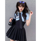 Preppy Style Two-Piece School Uniform Set - Corset Shirt and Pleated Skirt - Bottoms - 2