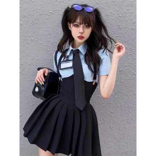 Preppy Style Two-Piece School Uniform Set - Corset Shirt and Pleated Skirt - Bottoms - 2