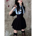 Preppy Style Two-Piece School Uniform Set - Corset Shirt and Pleated Skirt - Bottoms - 1