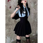 Preppy Style Two-Piece School Uniform Set - Corset Shirt and Pleated Skirt - Bottoms - 1