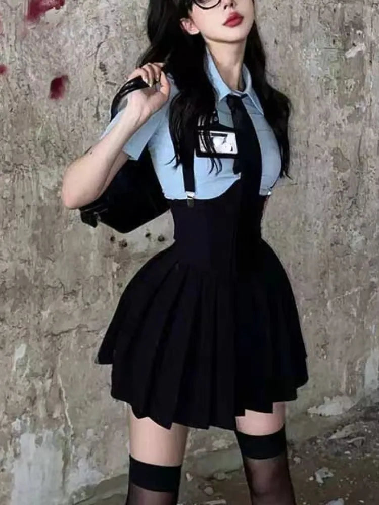 Preppy Style Two-Piece School Uniform Set - Corset Shirt and Pleated Skirt - Set / S - Bottoms - Outfit Sets - 1 - 2024