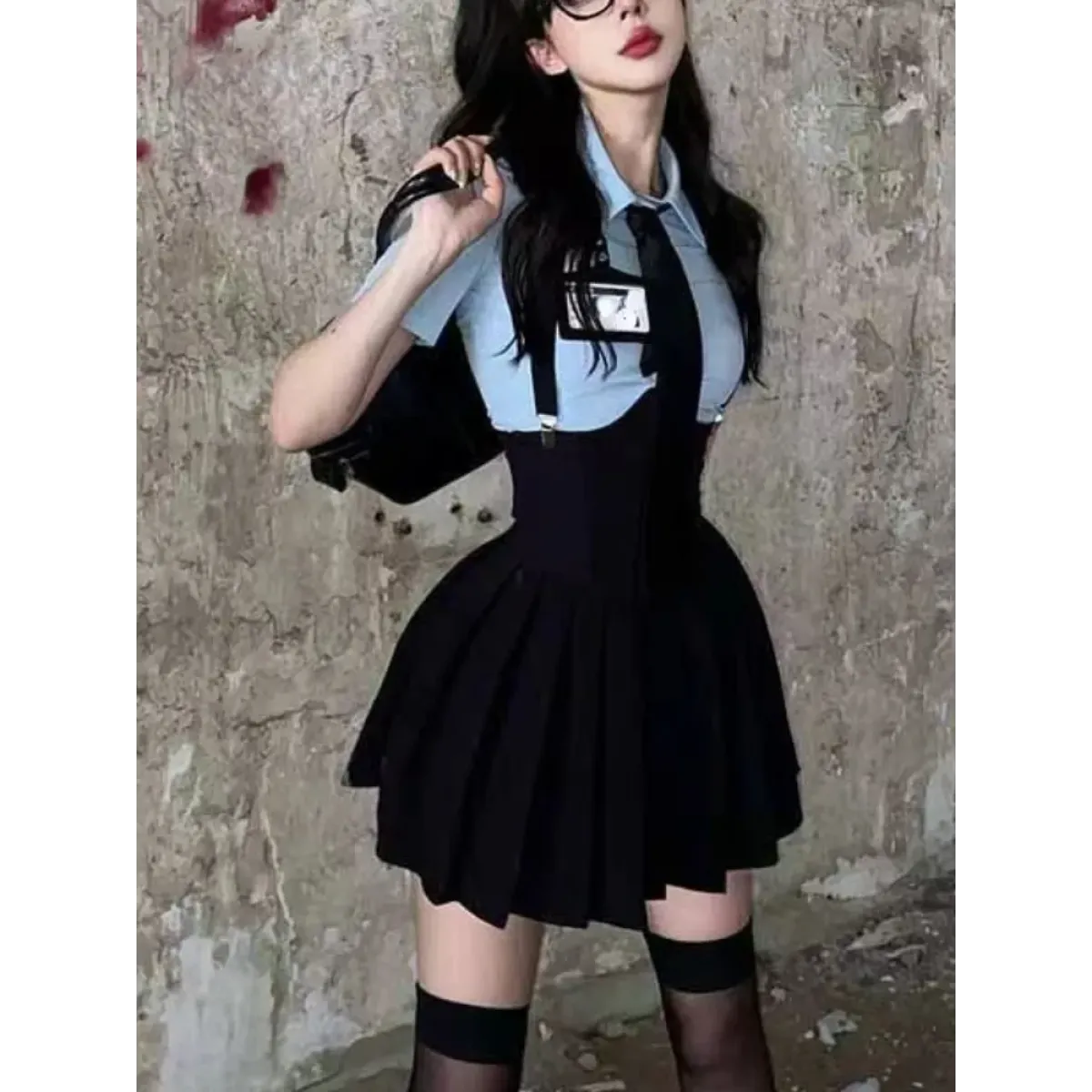 Preppy Style Two-Piece School Uniform Set - Corset Shirt and Pleated Skirt - Bottoms - 1