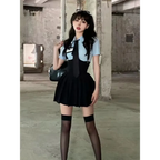Preppy Style Two-Piece School Uniform Set - Corset Shirt and Pleated Skirt - Bottoms - 5