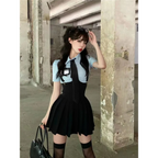Preppy Style Two-Piece School Uniform Set - Corset Shirt and Pleated Skirt - Bottoms - 6