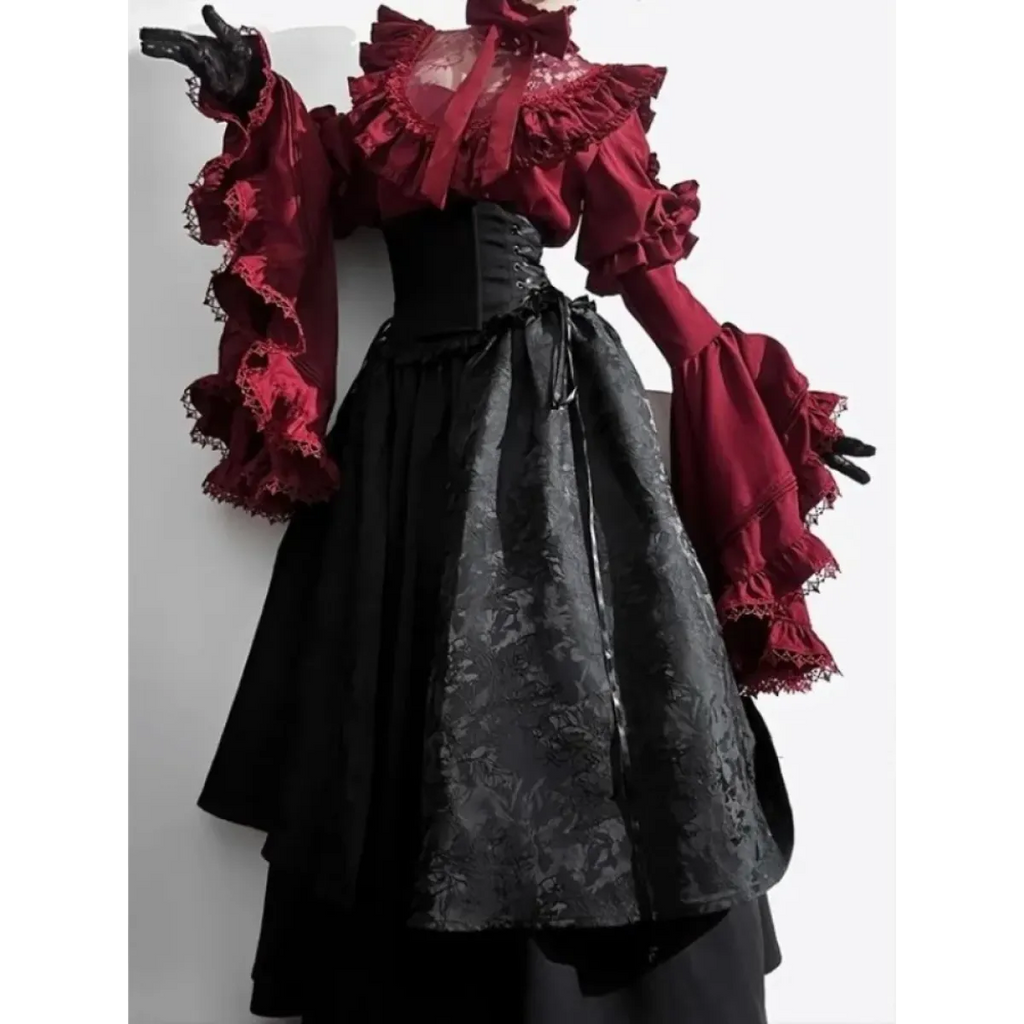 Gothic Vintage Lace Lolita Blouse & Skirt Set - Bottoms - Lolita Dress - 1