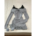 Lace Trim Knit Off-Shoulder Dress Set - All Dresses - Sets / Co-ords - 1