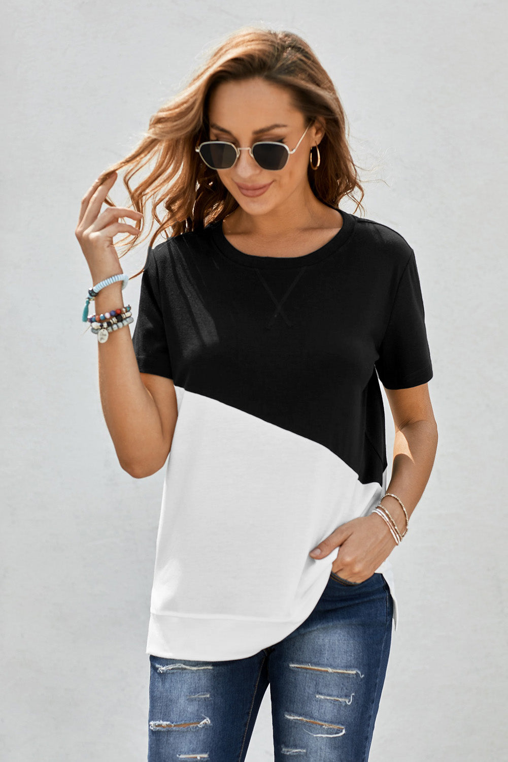 Two-Tone Round Neck Tee - T-Shirts - Shirts & Tops - 3 - 2024