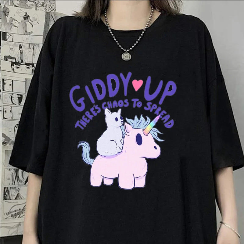 ’Giddy Up There’s Chaos To Spread’ - Unicorn Oversized Tee - T-Shirts - Clothing Tops - 2 - 2024