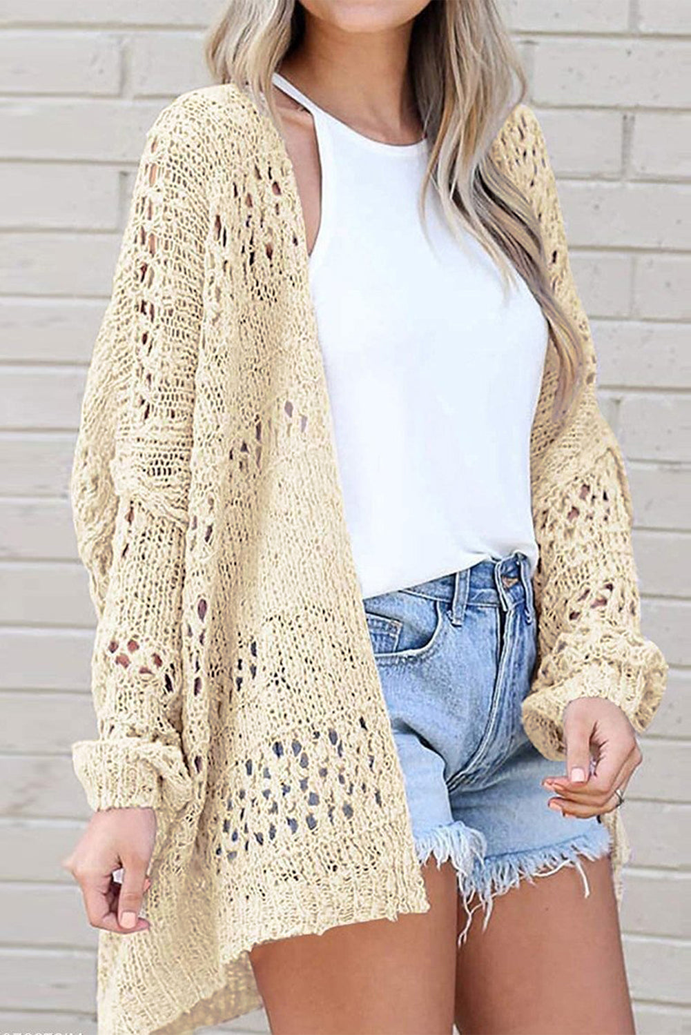 Openwork Long Sleeve Cardigan - Beige / S - Women’s Clothing & Accessories - Shirts & Tops - 4 - 2024