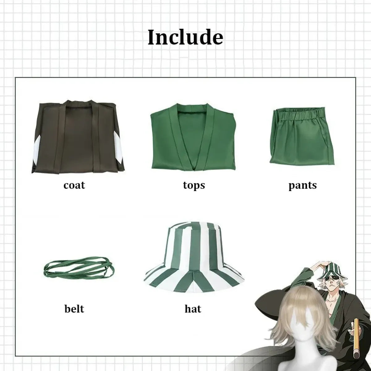 Urahara Kisuke Bleach Cosplay Outfit with Hat & Wig - Cosplay - Cosplay Outfit - 4