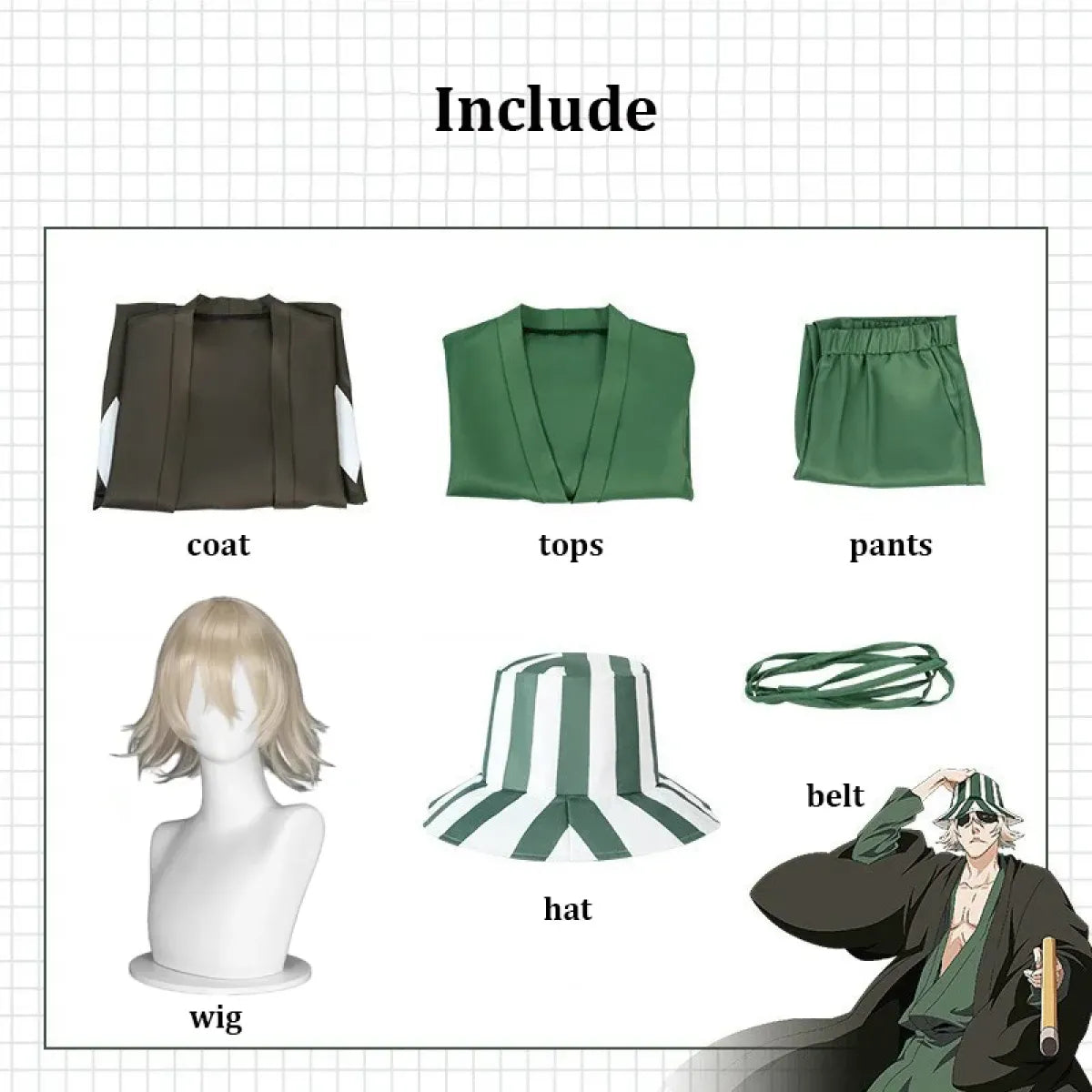 Urahara Kisuke Bleach Cosplay Outfit with Hat & Wig - Cosplay - Cosplay Outfit - 7