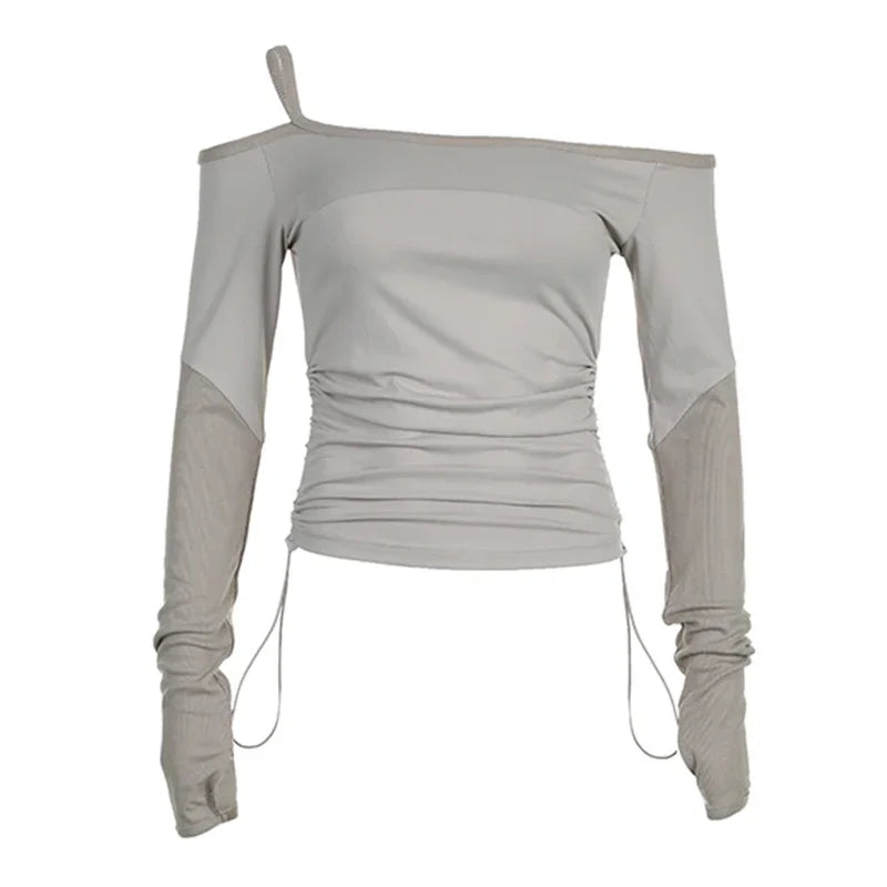 Urban Chic Off-Shoulder Top – Modern Cutout Long Sleeve Shirt - T-Shirts - Shirts & Tops - 6 - 2024