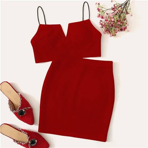 Women’s Summer V-Cut Cami Top and Skirt Set - Red / L - Bottoms - Shirts & Tops - 6 - 2024