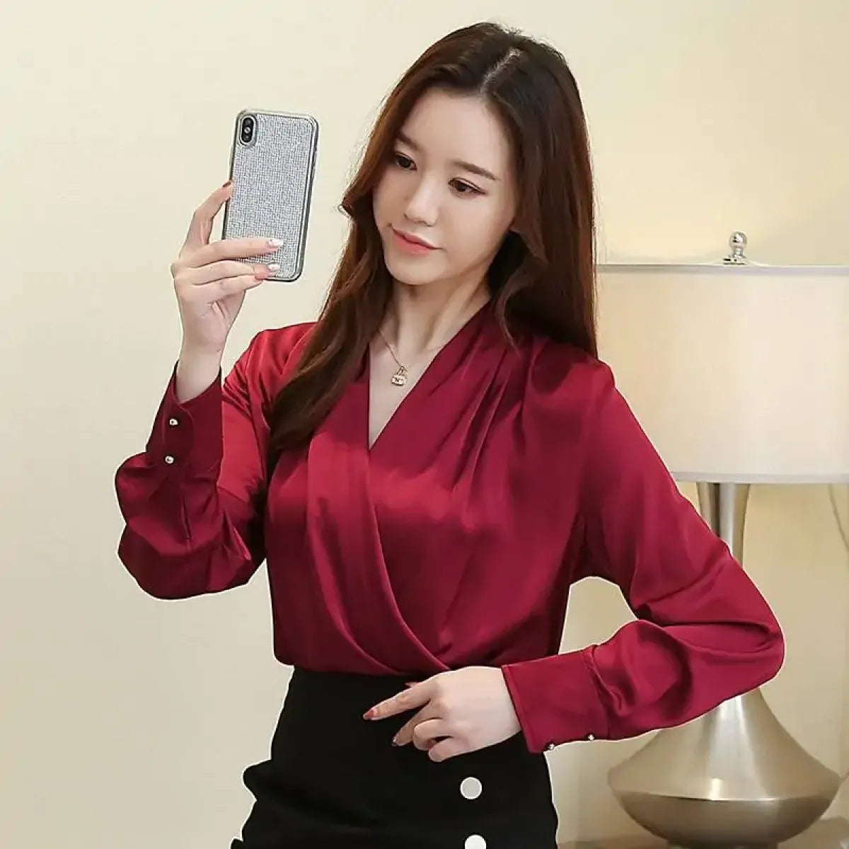 V-Neck Chiffon Blouse - Women’s Clothing & Accessories - 3