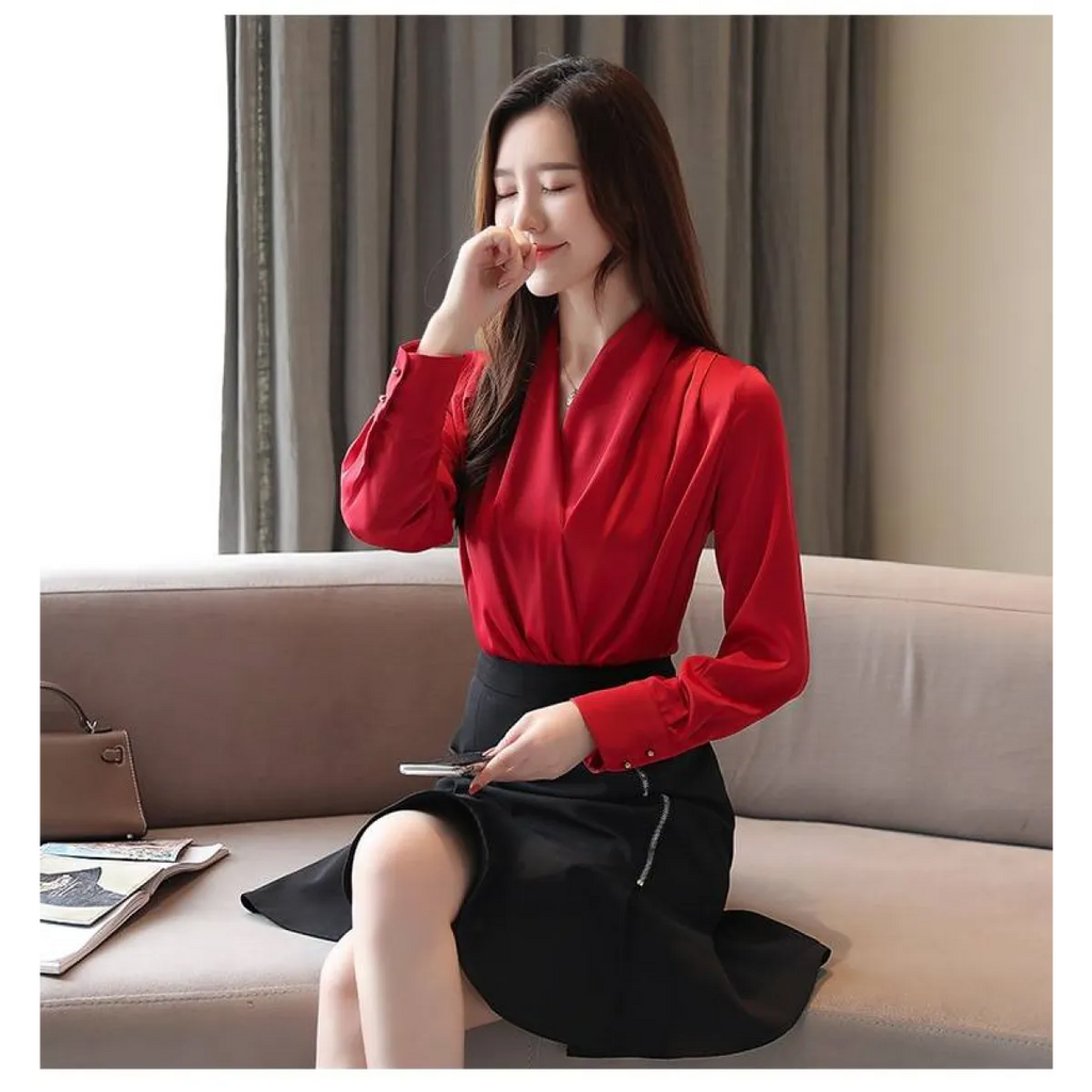 V-Neck Chiffon Blouse - Women’s Clothing & Accessories - 5