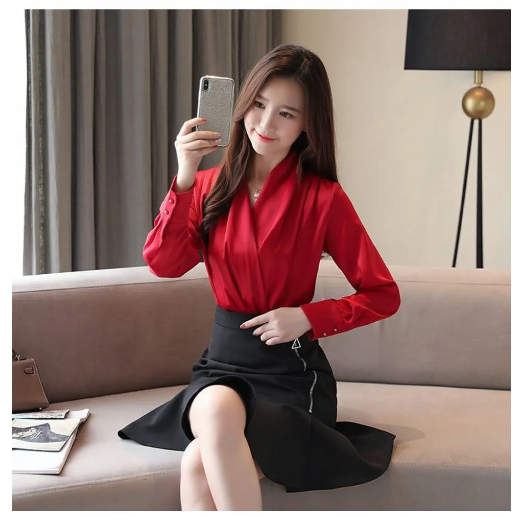 V-Neck Chiffon Blouse - Women’s Clothing & Accessories - 8