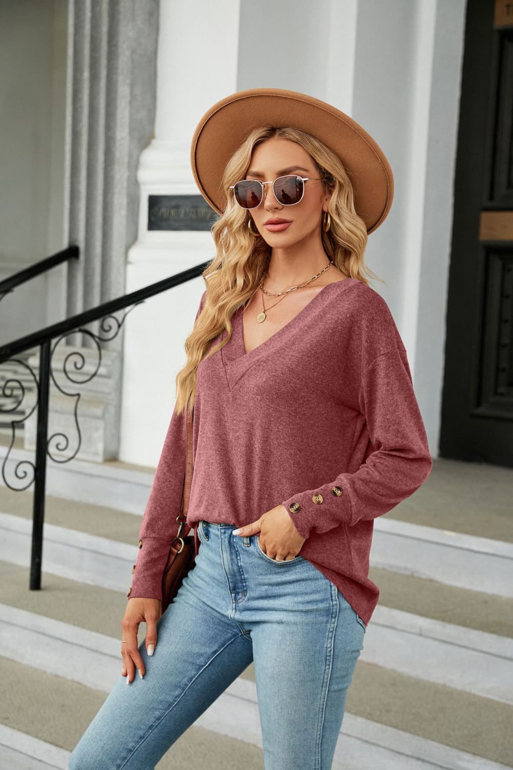 V-Neck Long Sleeve T-Shirt - T-Shirts - Shirts & Tops - 16 - 2024