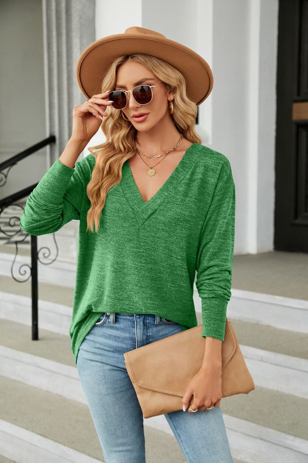 V-Neck Long Sleeve T-Shirt - Green / S - T-Shirts - Shirts & Tops - 1 - 2024