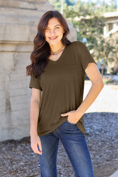 V-Neck Short Sleeve T-Shirt - Coffee Brown / S - T-Shirts - Shirts & Tops - 7 - 2024