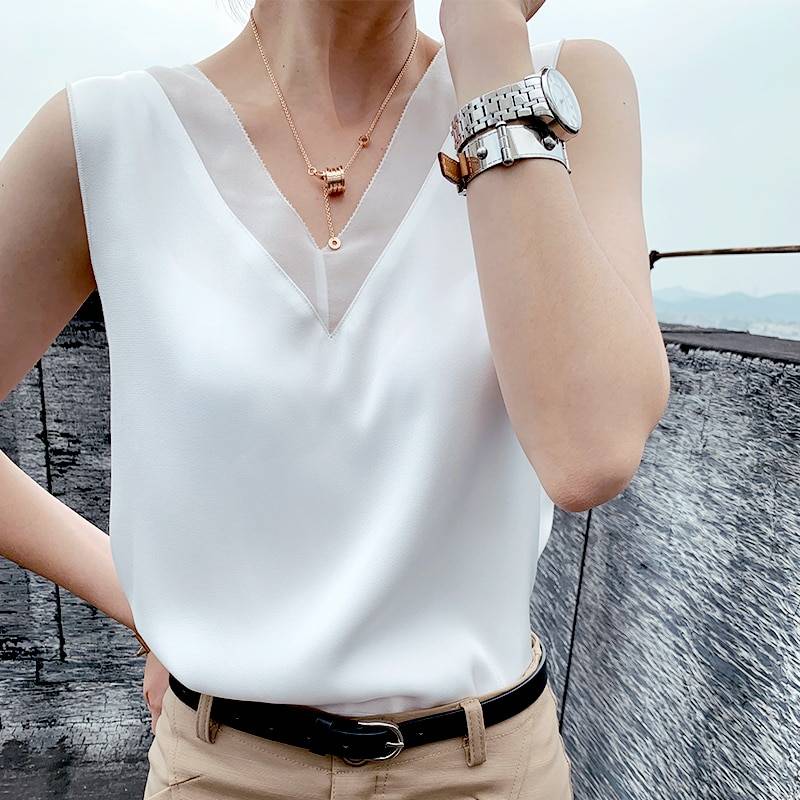 V-Neck Sleeveless Silk Top - XXXL / White - Women’s Clothing & Accessories - Shirts & Tops - 18 - 2024