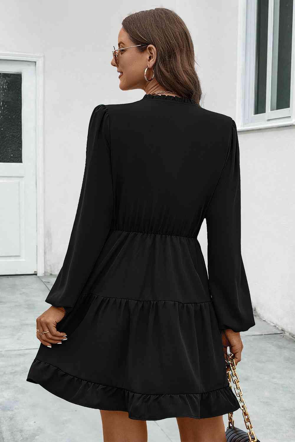 V-Neck Tie Neck Long Sleeve Dress - All Dresses - Dresses - 11 - 2024