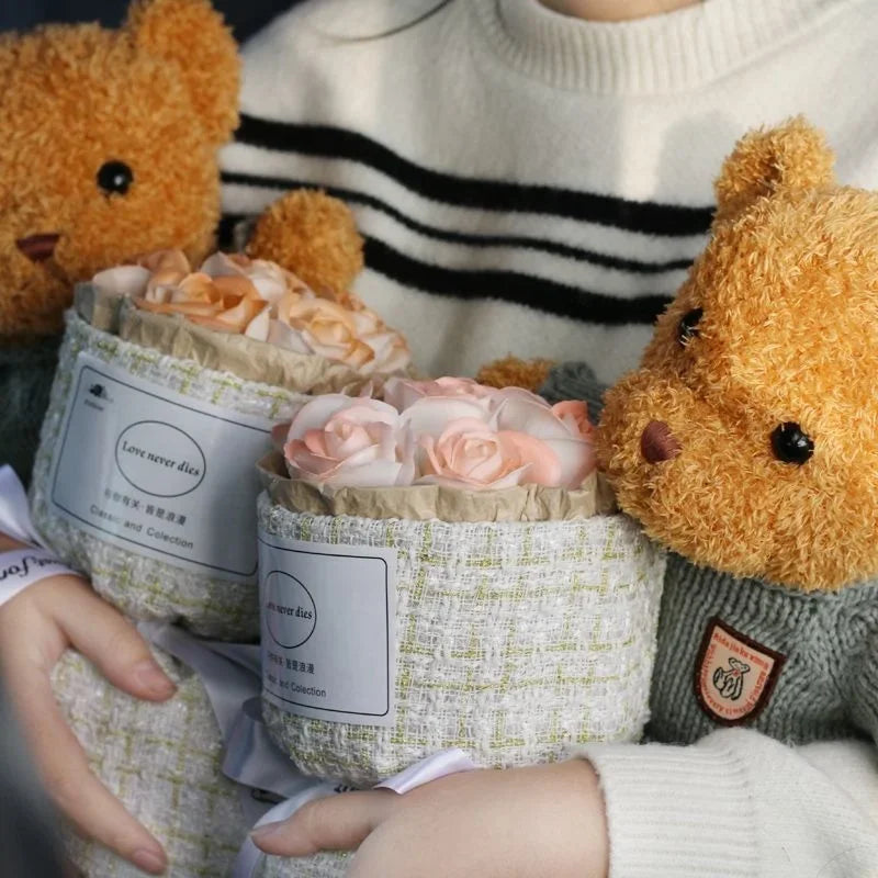 Valentine Flower Bear Set - Rose Bouquet with Cute Teddy Bear Doll Gift - All Products - Dolls Playsets & Toy Figures