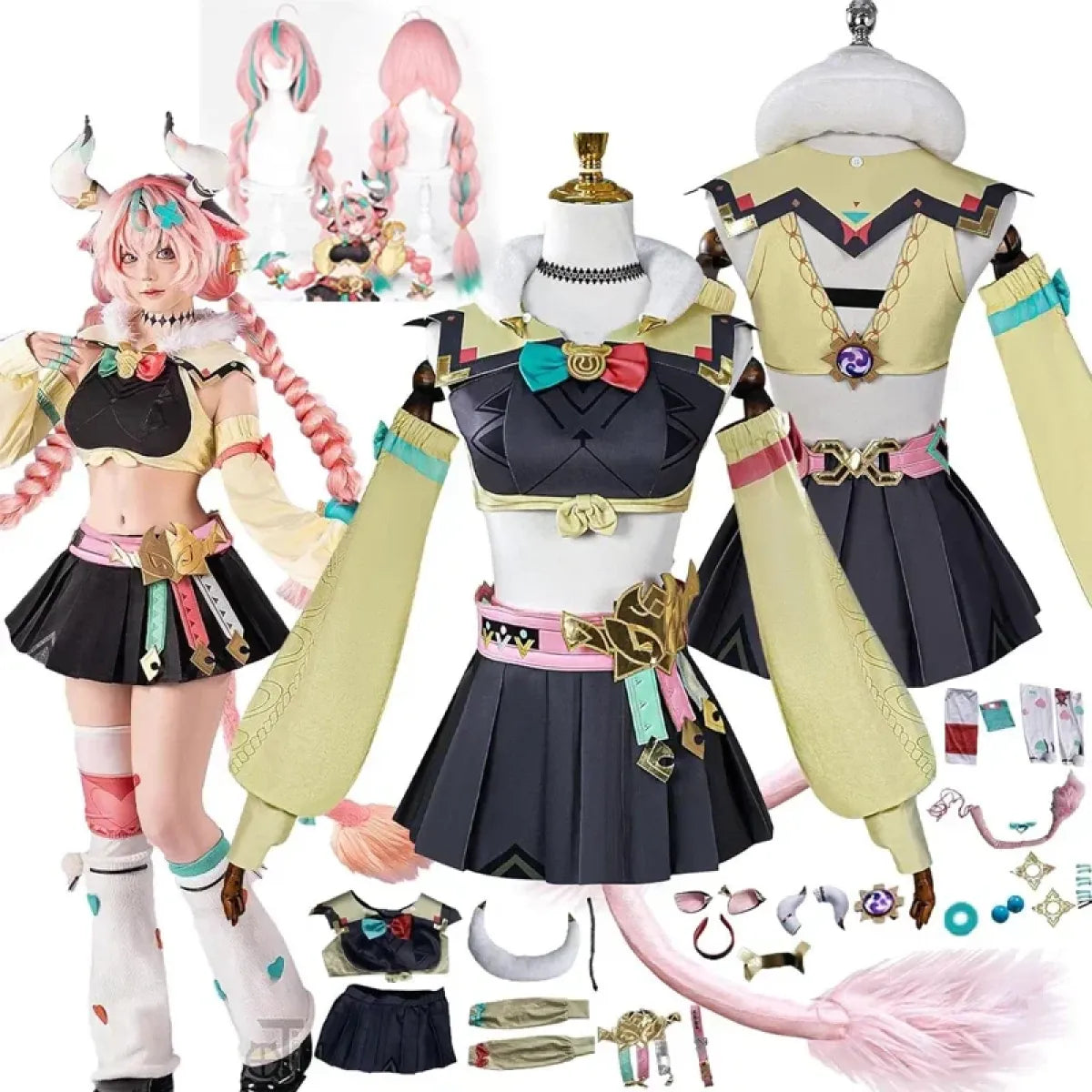Varesa Genshin Cosplay Costume Set – Kawaii Skirt Wig Tail Outfit - Bottoms - Sets - 1