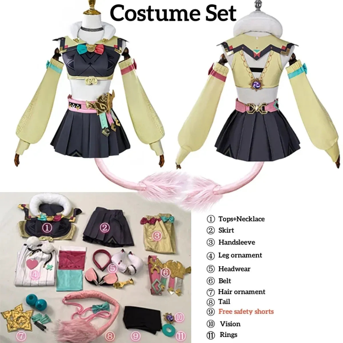 Varesa Genshin Cosplay Costume Set – Kawaii Skirt Wig Tail Outfit - Bottoms - Sets - 5