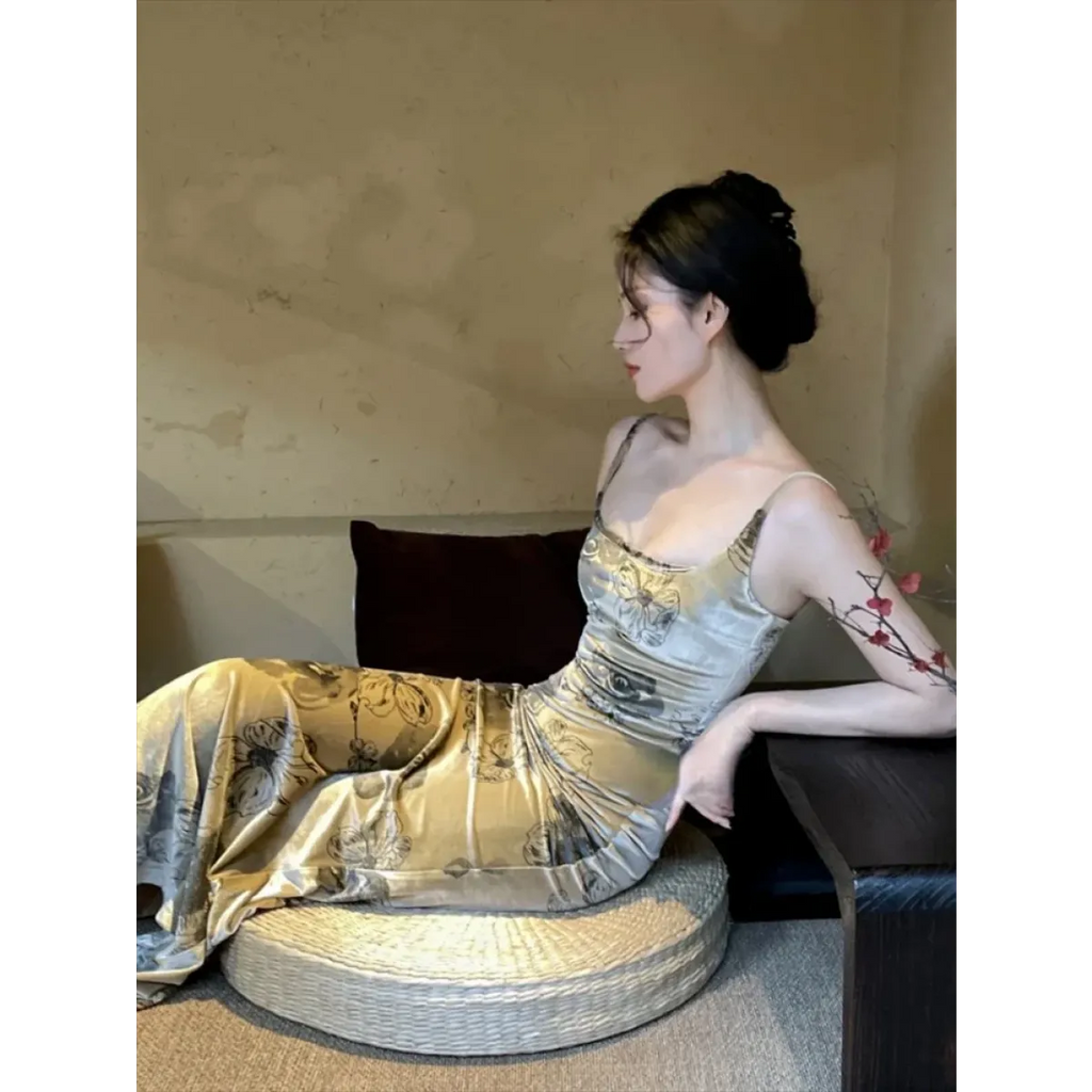 Retro Ink Velvet Dress & Sun Cardigan Set - All Dresses - Sets / Co-ords - 1