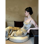 Retro Ink Velvet Dress & Sun Cardigan Set - All Dresses - Sets / Co-ords - 1