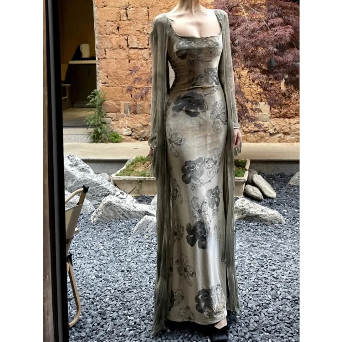 Retro Ink Velvet Dress & Sun Cardigan Set - All Dresses - Sets / Co-ords - 5