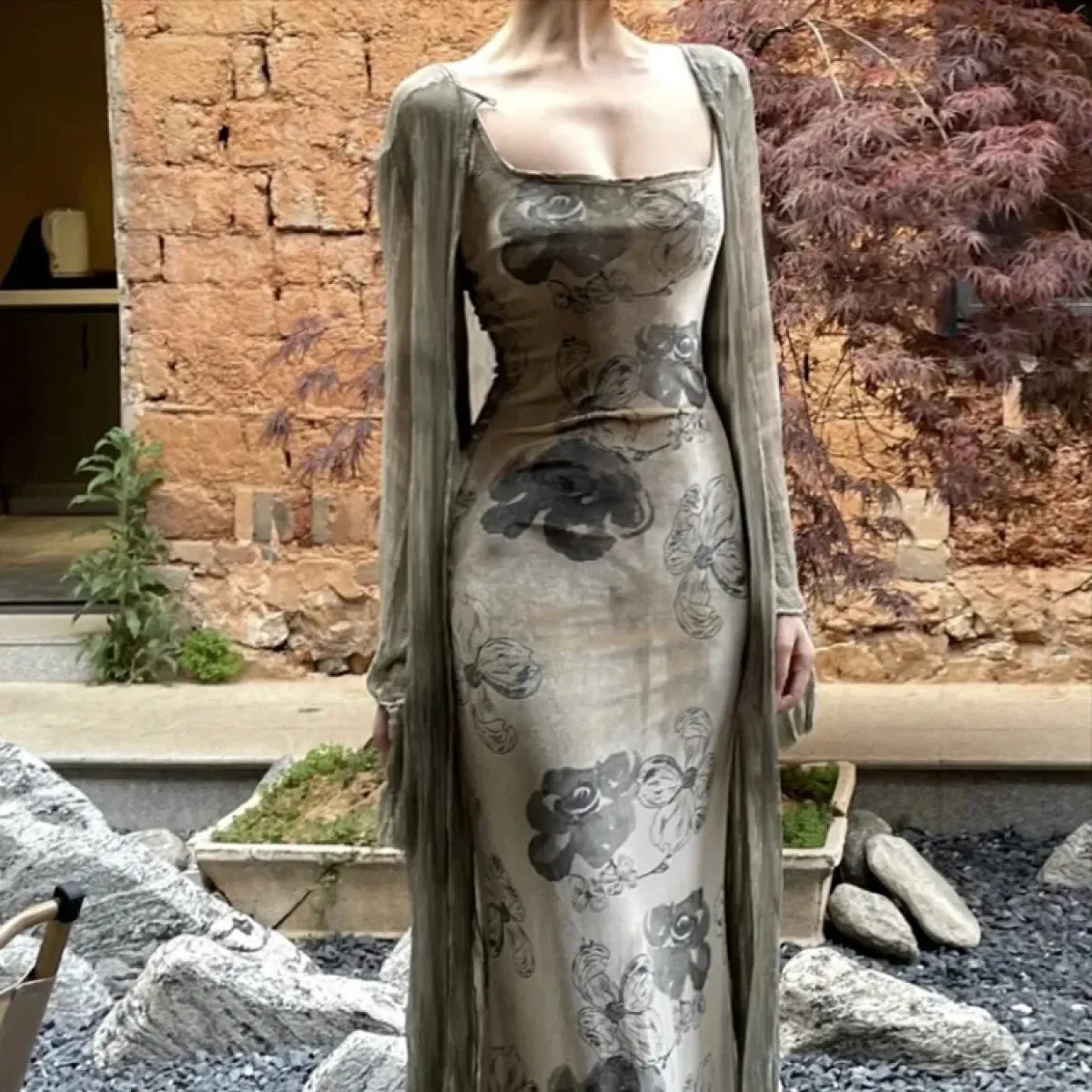 Retro Ink Velvet Dress & Sun Cardigan Set - All Dresses - Sets / Co-ords - 6