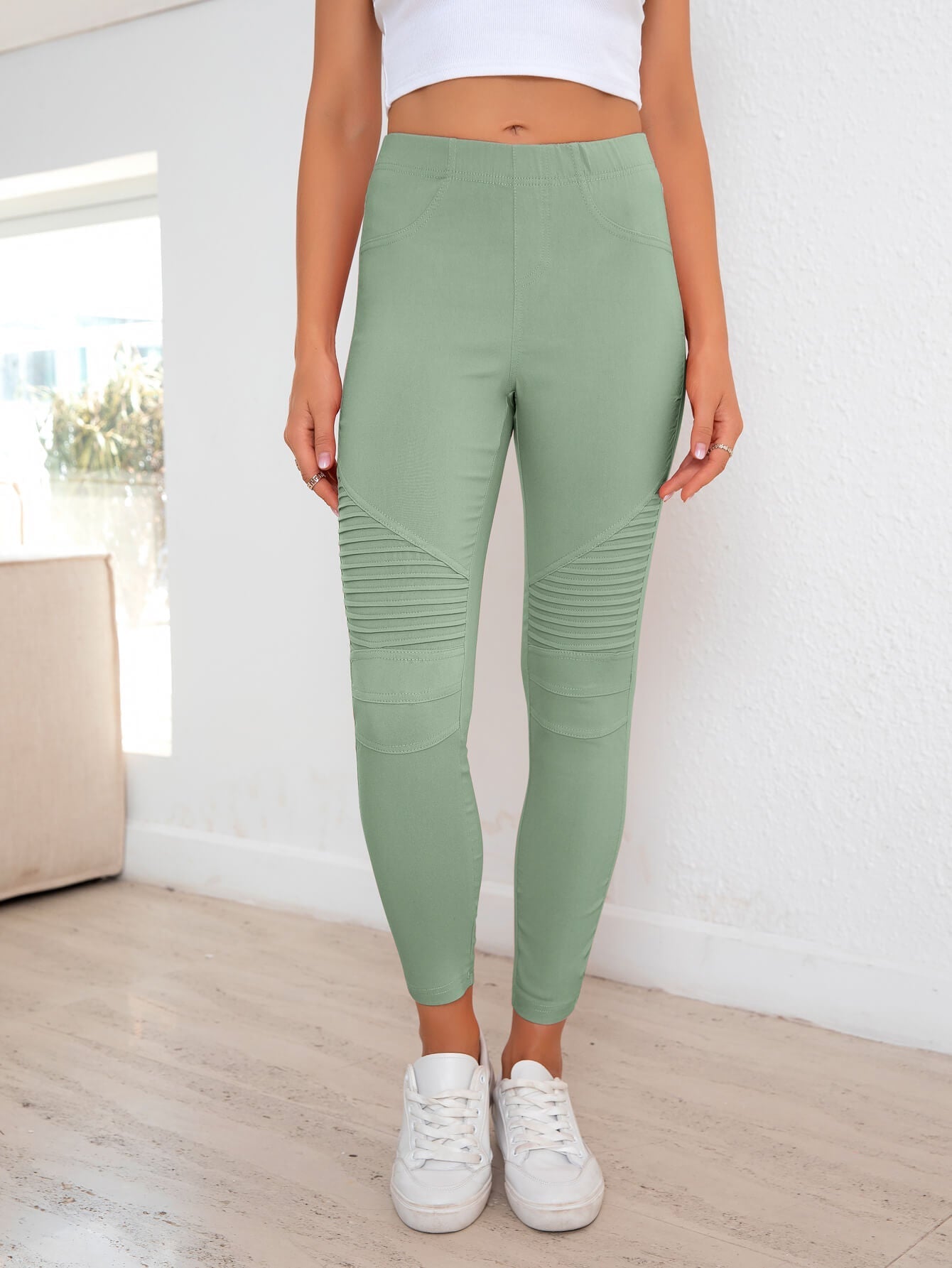 Ribbed Detail Leggings - Green / S - Women’s Clothing & Accessories - Pants - 2 - 2024