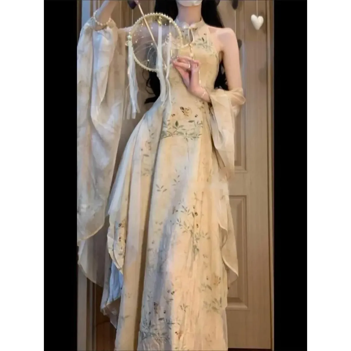 Hanfu-Inspired Slim Waist Vest Dress & Cardigan Set - All Dresses - Sets / Co-ords - 2