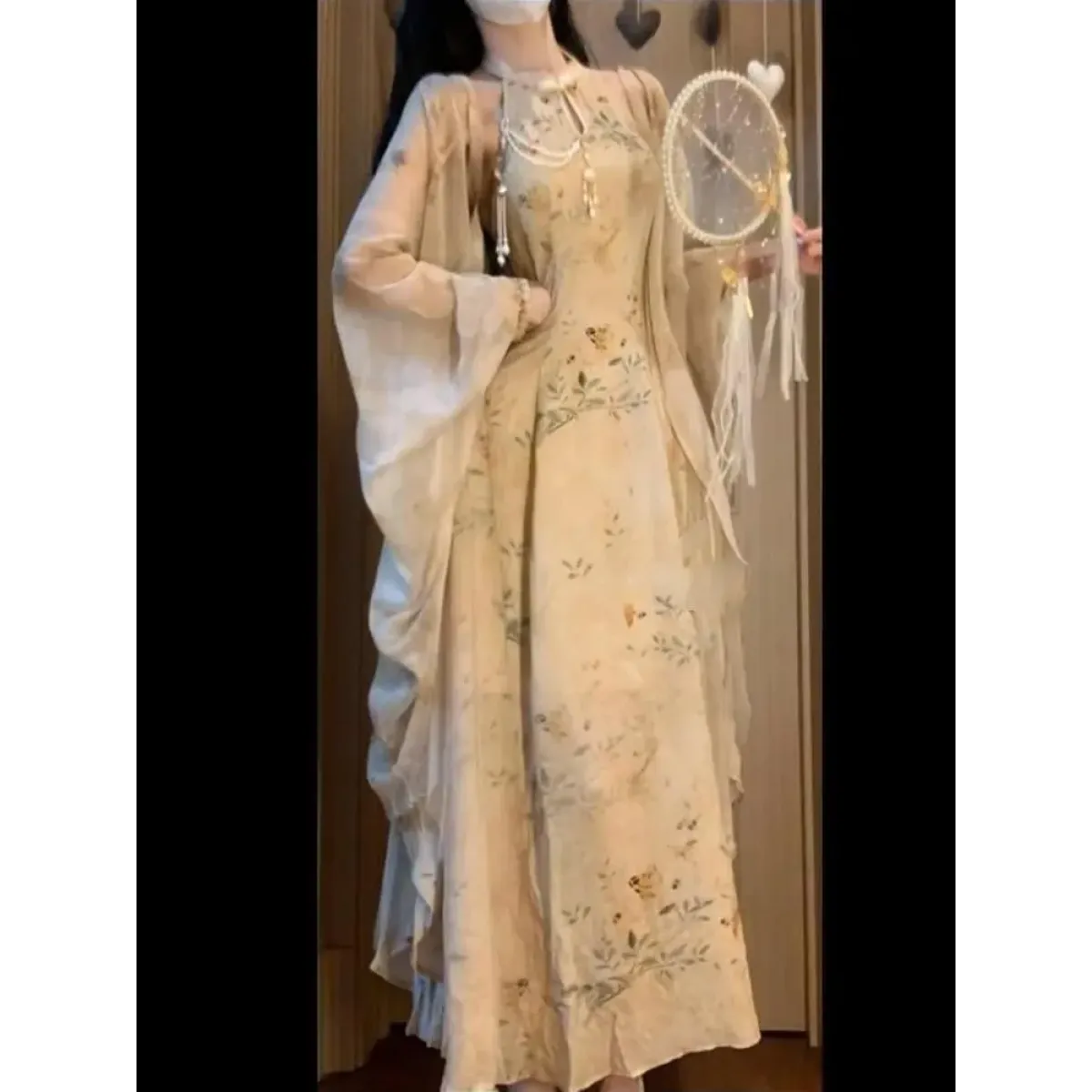 Hanfu-Inspired Slim Waist Vest Dress & Cardigan Set - All Dresses - Sets / Co-ords - 4