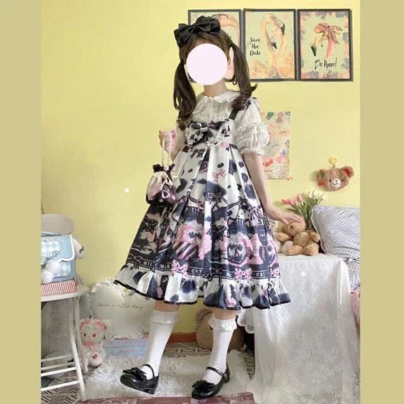 Victorian Gothic Lolita Dress - Cat Print Bow - All Dresses - Dresses - 3 - 2024