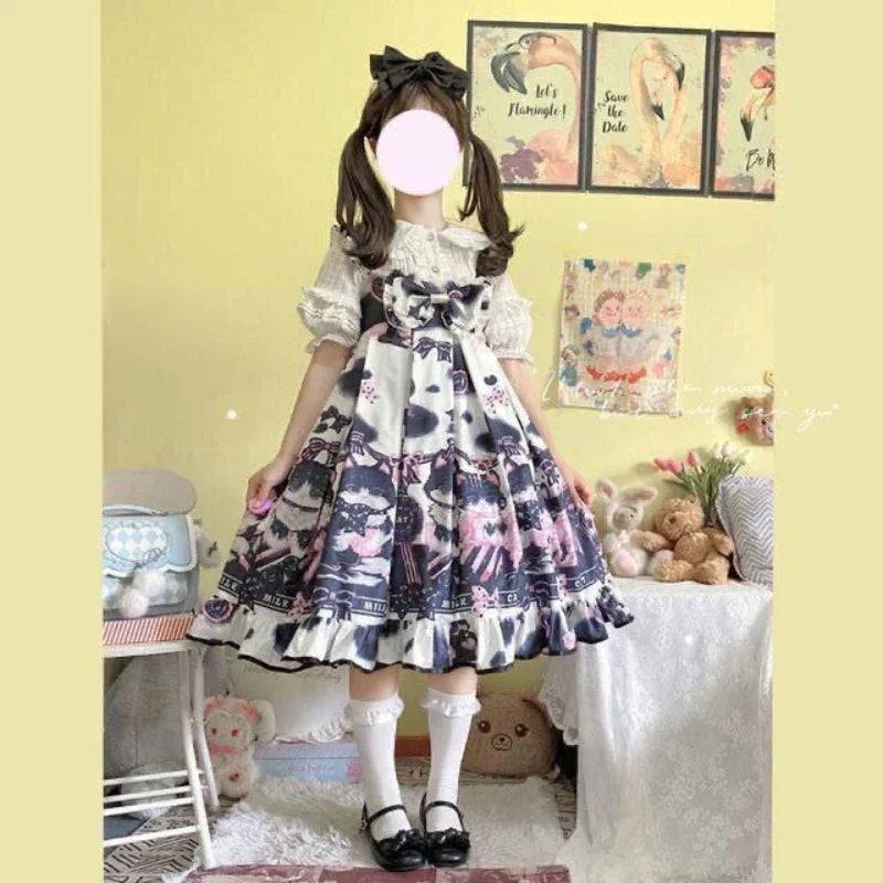 Victorian Gothic Lolita Dress - Cat Print Bow - All Dresses - Dresses - 4 - 2024