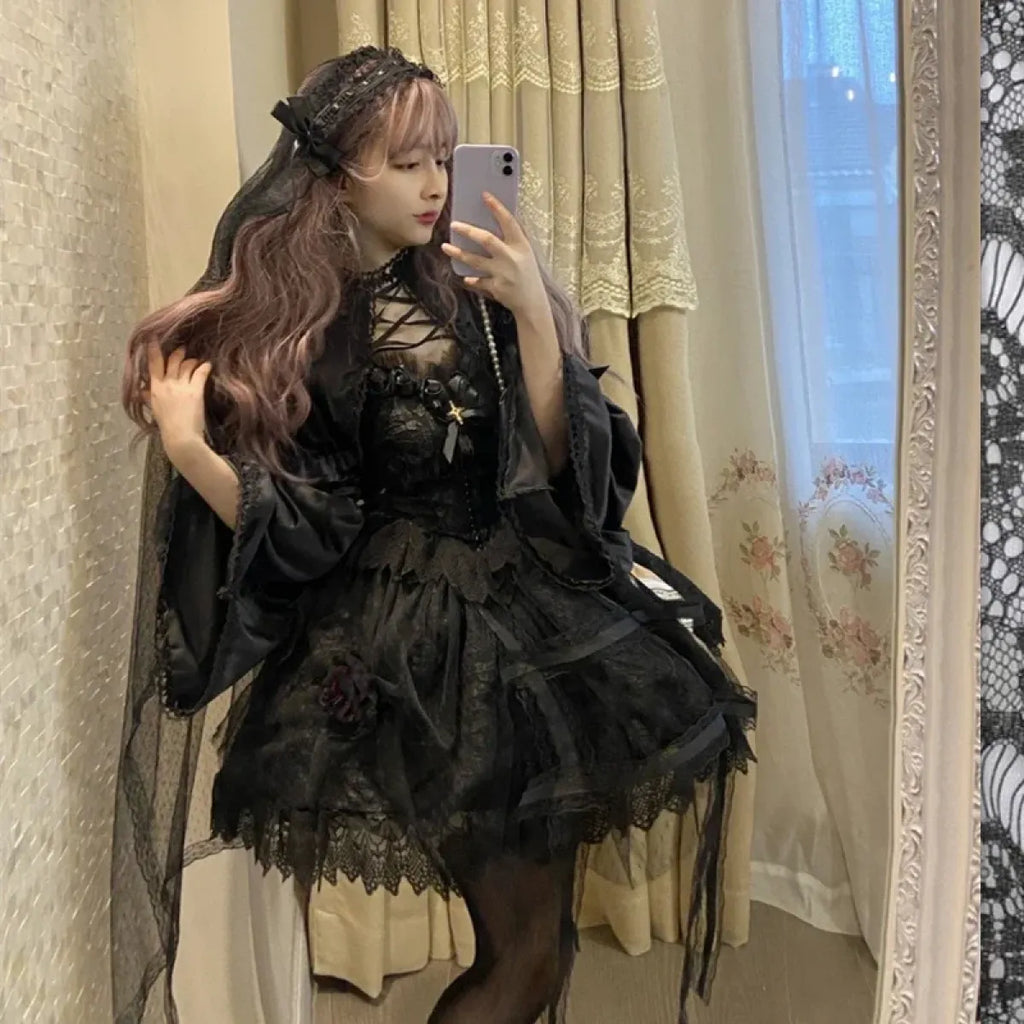 Victorian Gothic Lolita Dress - Sweet Lace & Rose Detail - All Dresses - 3