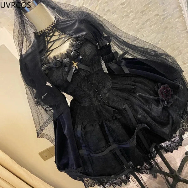 Victorian Gothic Lolita Dress - Sweet Lace & Rose Detail - All Dresses - 1