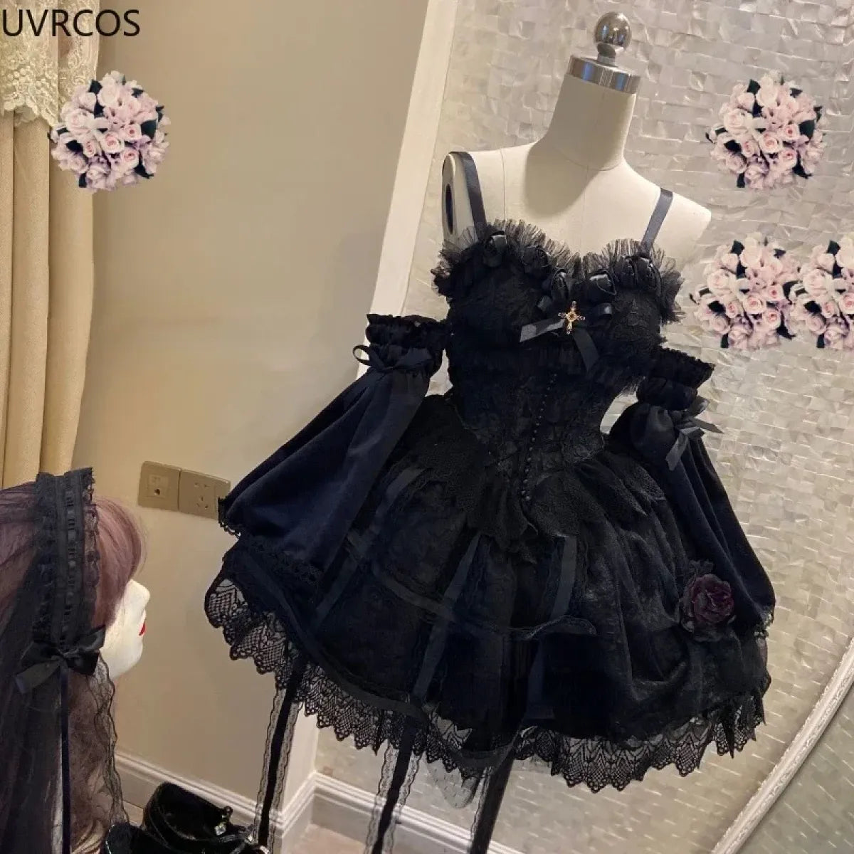 Victorian Gothic Lolita Dress - Sweet Lace & Rose Detail - All Dresses - 6