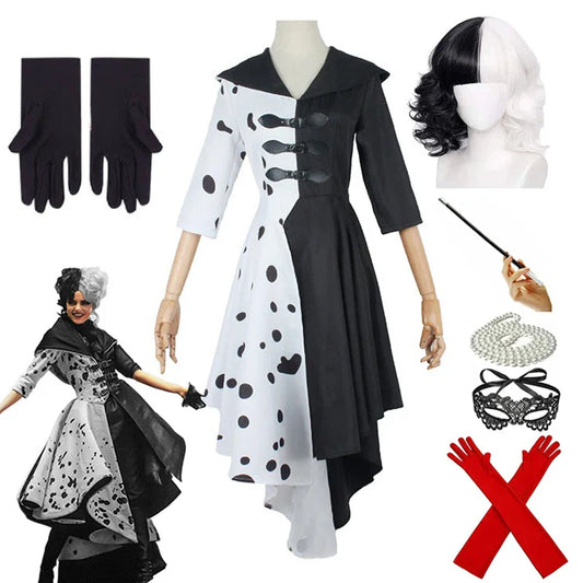 Cruella De Vil Cosplay Costume – Black & White Dress with Wig - All Dresses - Dance Dresses Skirts & Costumes - 2024