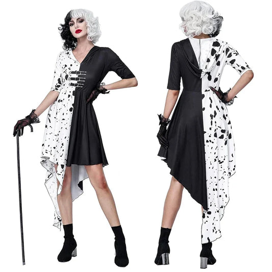 Cruella De Vil Cosplay Costume – Black & White Dress with Wig - All Dresses - Dance Dresses Skirts & Costumes - 2024