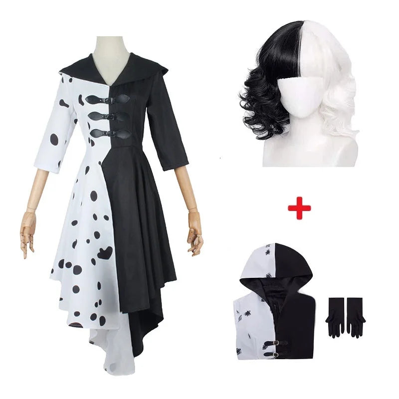 Cruella De Vil Cosplay Costume – Black & White Dress with Wig - S / Costume and Wig - All Dresses - Dance Dresses