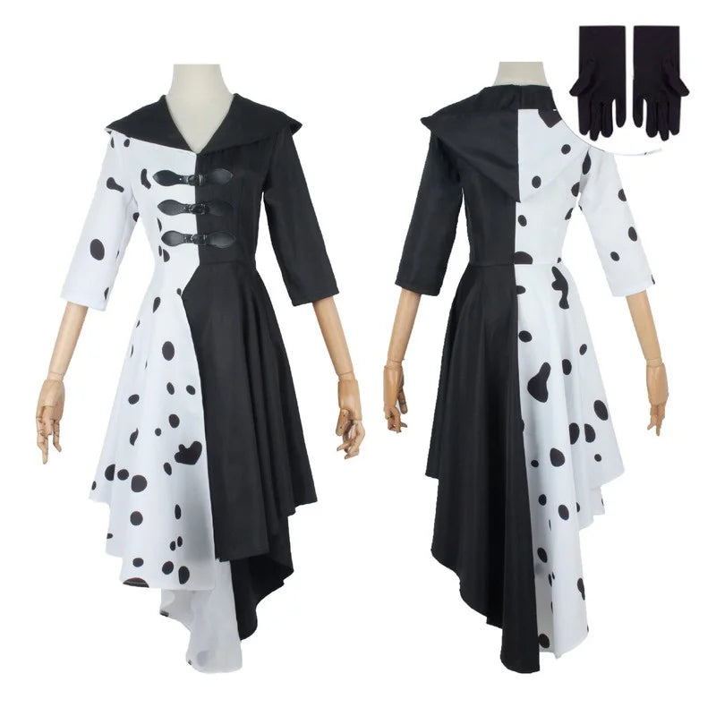 Cruella De Vil Cosplay Costume – Black & White Dress with Wig - S / Costume Only - All Dresses - Dance Dresses Skirts