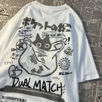 Cute Anime Cat T-Shirt – Vintage Aesthetic Harajuku Kawaii Top - T-Shirts - Long - Round - T-Shirts - 1