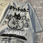 Cute Anime Cat T-Shirt – Vintage Aesthetic Harajuku Kawaii Top - T-Shirts - Long - Round - T-Shirts - 3