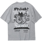 Cute Anime Cat T-Shirt – Vintage Aesthetic Harajuku Kawaii Top - T-Shirts - Long - Round - T-Shirts - 5