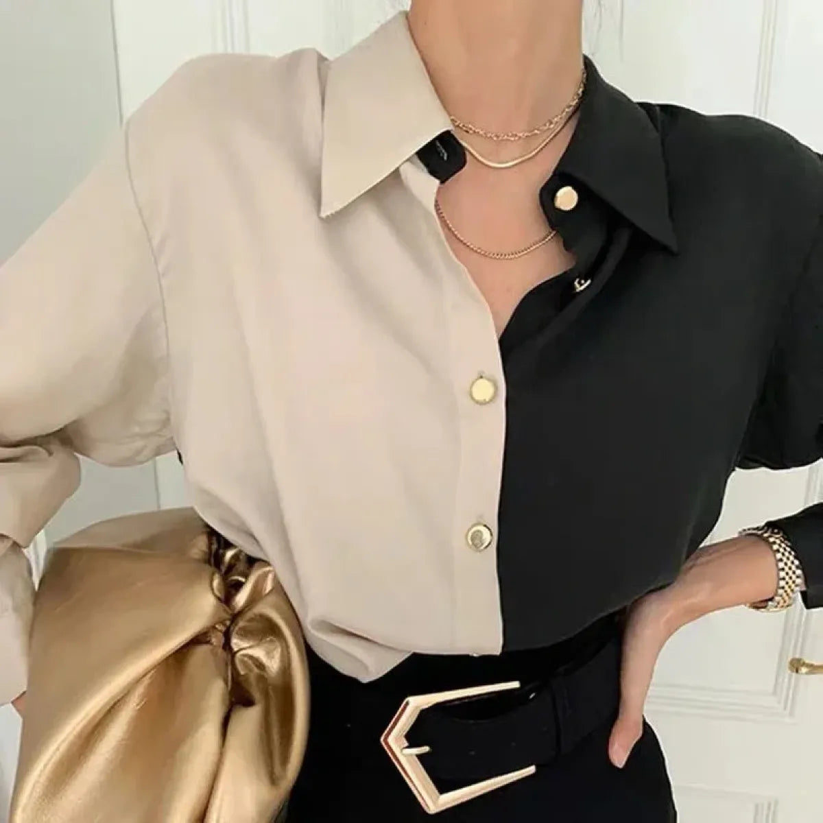 Vintage Contrast Blouse - Women’s Clothing & Accessories - Shirts & Blouses - 1
