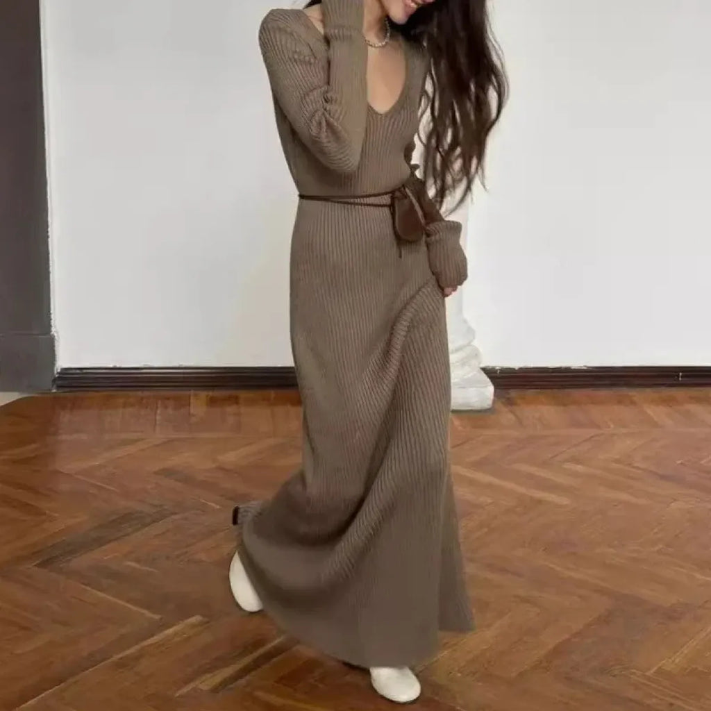 Vintage Coquette V-Neck Knit Maxi Dress - All Dresses - Dresses - 5