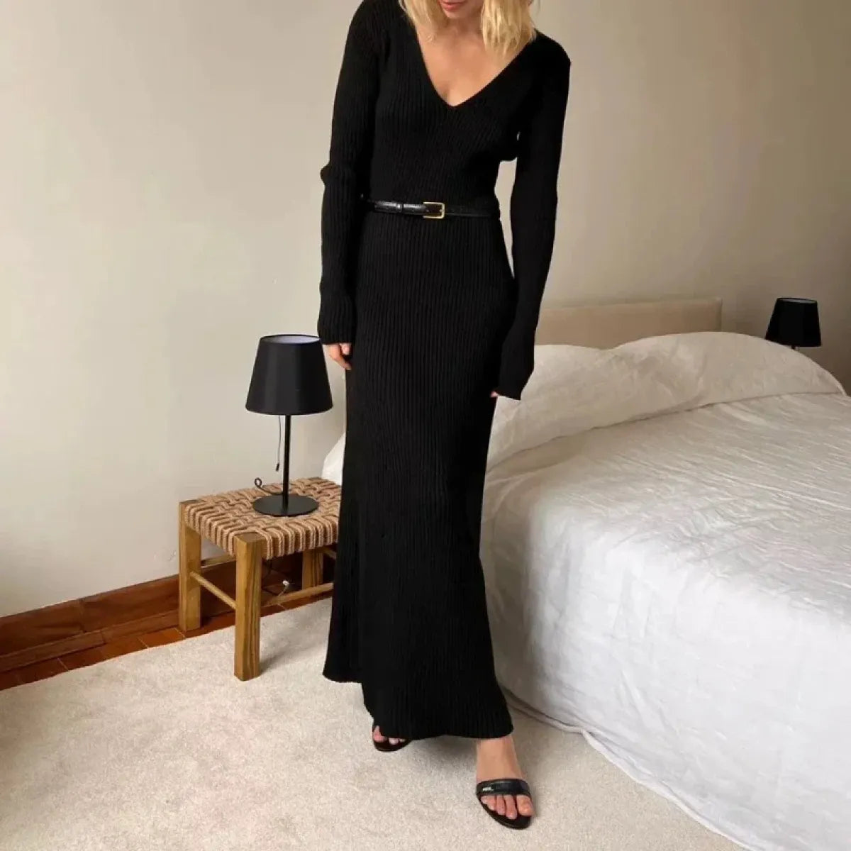 Vintage Coquette V Neck Knit Maxi Dress for Cozy Looks Kawaii Stop Vintage Coquette V Neck Knit Maxi Dress for Cozy Looks Kawaii Stop